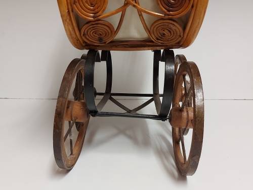 AWESOME! STUNNING VINTAGE ORNATE DESIGN CANE AND STEEL DOLL`S PRAM WITH A LACE BONNET
