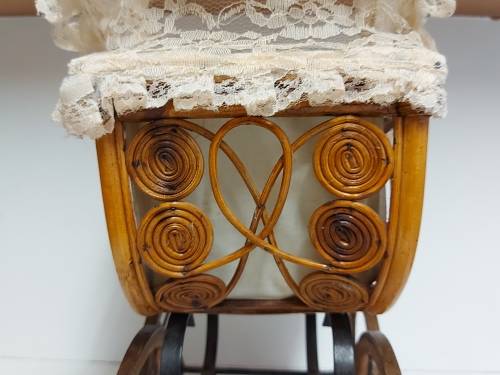 AWESOME! STUNNING VINTAGE ORNATE DESIGN CANE AND STEEL DOLL`S PRAM WITH A LACE BONNET