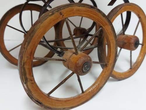 AWESOME! STUNNING VINTAGE ORNATE DESIGN CANE AND STEEL DOLL`S PRAM WITH A LACE BONNET