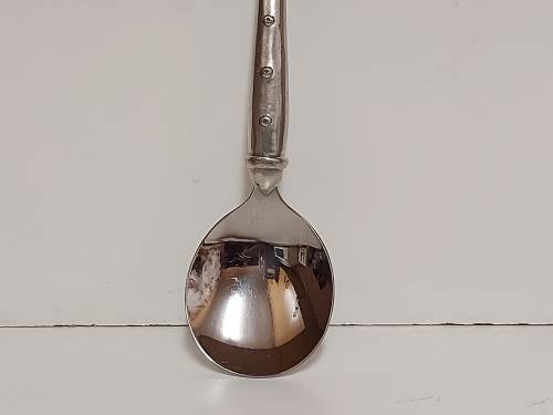 VINTAGE CARROL BOYES FUNCTIONAL ART EARLY DESIGN PEWTER AND STAINLESS LARGE SERVING SPOON