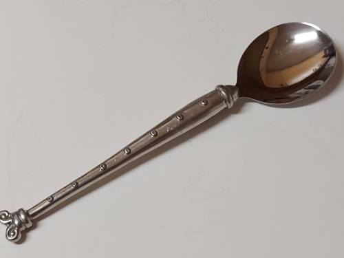 VINTAGE CARROL BOYES FUNCTIONAL ART EARLY DESIGN PEWTER AND STAINLESS LARGE SERVING SPOON