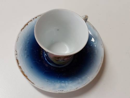 AWESOME RARE VINTAGE VICTORIA AUSTRIA FLOW BLUE CUP AND SAUCER