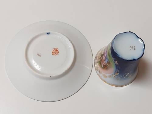 AWESOME RARE VINTAGE VICTORIA AUSTRIA FLOW BLUE CUP AND SAUCER
