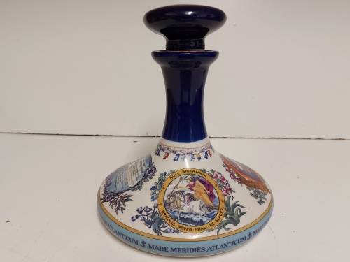 GREAT FIND! NAHON WADE PORCELAIN BRITISH NAVY PUSSER`S RUM SHIP`S FLAT DECANTER