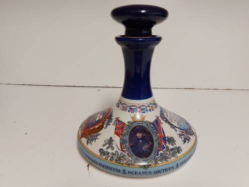 GREAT FIND! NAHON WADE PORCELAIN BRITISH NAVY PUSSER`S RUM SHIP`S FLAT DECANTER