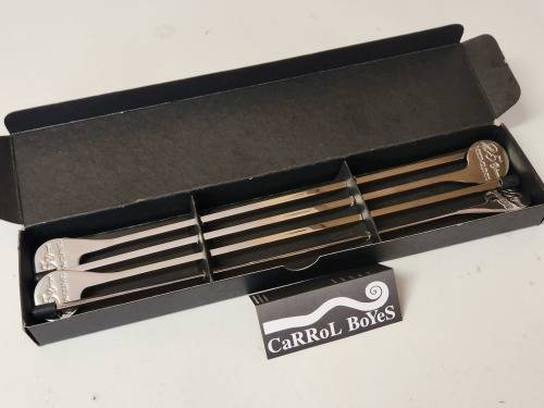 CARROL BOYES FUNCTIONAL ART EARLY DESIGN BOXED KEBABS SKEWER SET OF FOUR