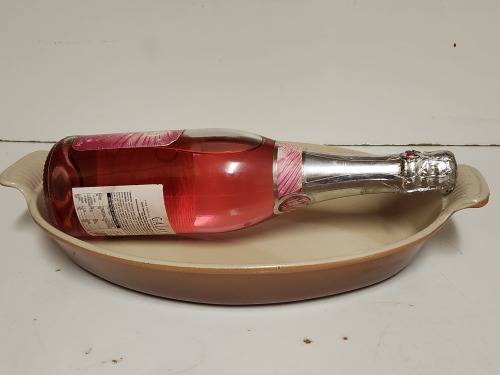 LARGE LE CREUSET FRANCE ENAMELED CAST IRON TWIN HANDLED OVEN DISH, MARKED 32