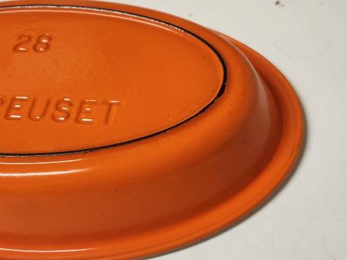 VINTAGE LE CREUSET FRANCE ENAMELED CAST IRON OVAL OVEN DISH, MARKED 28