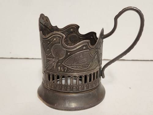 GREAT FIND! 1917-1967 RUSSIAN SILVER METAL USSR SPACE PODSTAKANNIK MHU U 2P59K GLASS HOLDER
