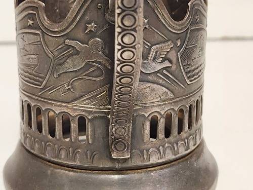 GREAT FIND! 1917-1967 RUSSIAN SILVER METAL USSR SPACE PODSTAKANNIK MHU U 2P59K GLASS HOLDER