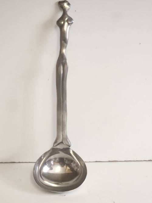 VINTAGE CARROL BOYES EARLY DESIGN PEWTER AND STAINLESS LARGE LADDLE