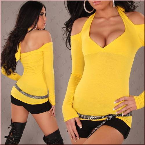 BRAND NEW - SEXY SEDUCTIVE YELLOW TOP   FREE GIFT INCLUDED