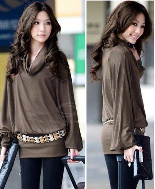 BRAND NEW - SEXY LADIES GREY OR BROWN WINTER BLOUSE