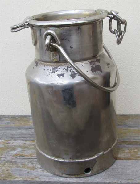 RUSTIC OLD CHROMED MILK CAN, H - 295mm X DIA.- 180mm