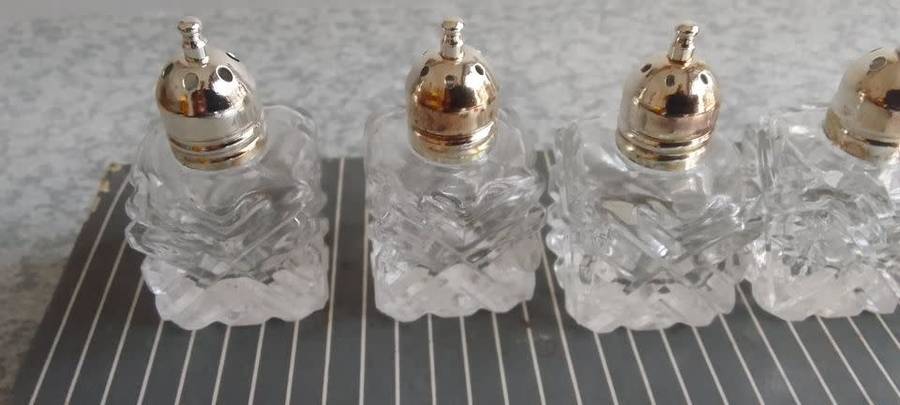Glass Salt and Pepper Silverplated tops - Unused