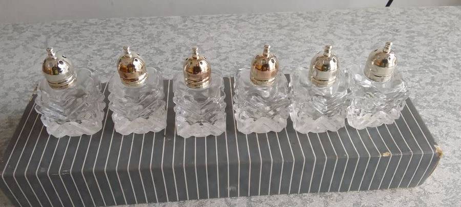 Glass Salt and Pepper Silverplated tops - Unused
