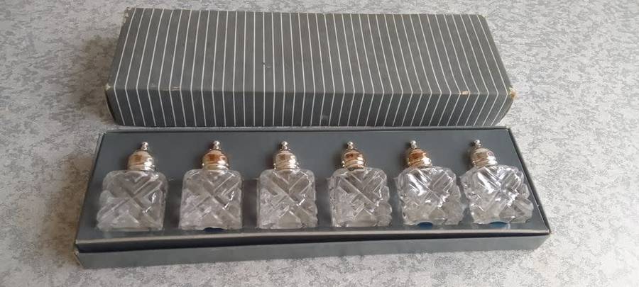 Glass Salt and Pepper Silverplated tops - Unused