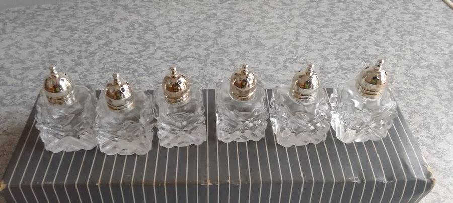 Glass Salt and Pepper Silverplated tops - Unused
