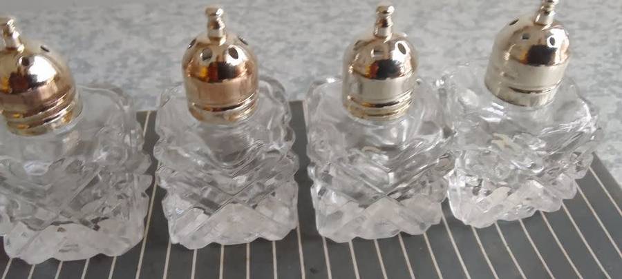 Glass Salt and Pepper Silverplated tops - Unused