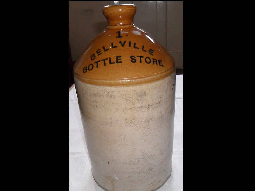 ANTIQUE 1 GALLON BOTTLE - READS BELLVILLE BOTTLE STORE