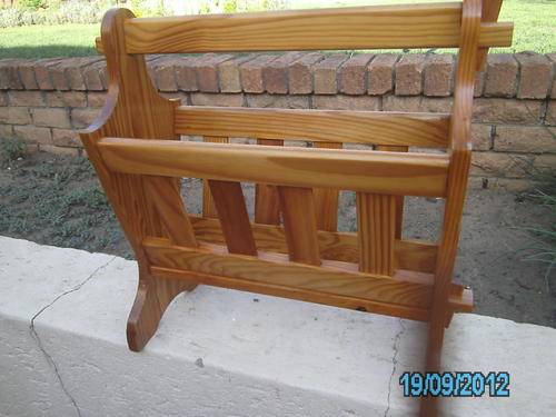 COLLECTIBLE PINE MAGAZINE RACK (newly varnised)