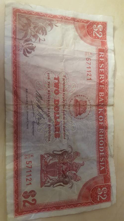 $2 Two Dollars Reserve Bank of Rhodesia 1974