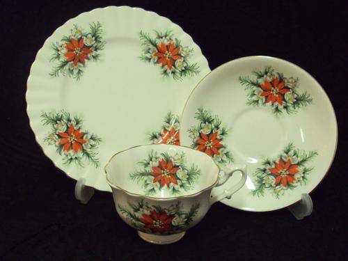 ROYAL ALBERT / RICHMOND "POINSETTIA" TEA TRIO