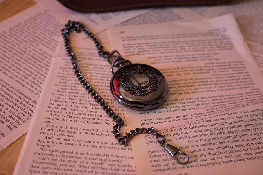 Vintage Look Pocket Watch with Chain - Dark Grey