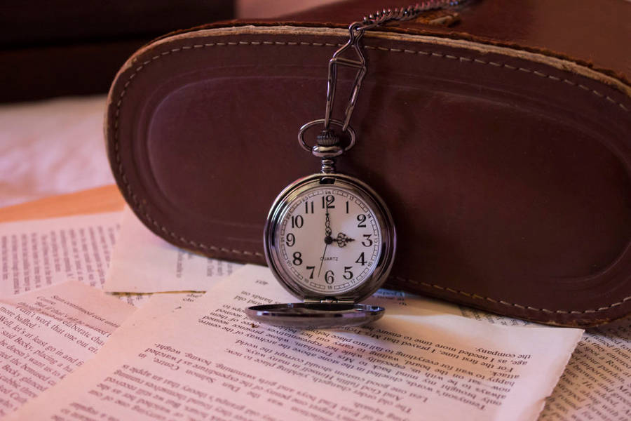 Vintage Look Pocket Watch with Chain - Dark Grey