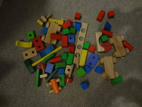 children game lot - wooden blocks with train pieces