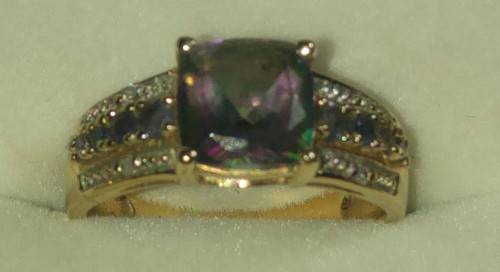 Vintage 9ct Gold Ring With Mystic Topaz, Small Diamonds & Amethysts