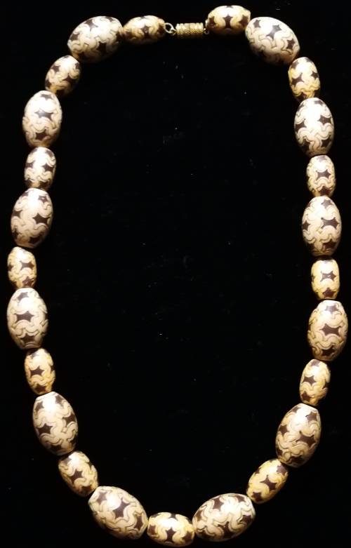 Vintage Gold Hand Painted Carved Wooden Beads Necklace