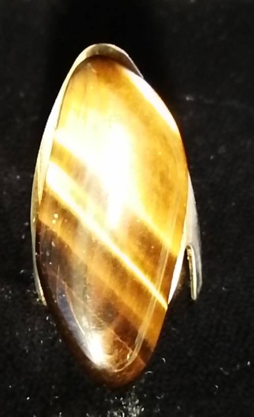 Vintage Gold Tone Wishbone Shape Ring with Huge Tiger Eye