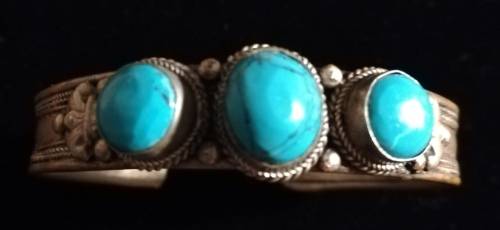 Vintage Handmade Bangle with Genuine Turquoise Stones