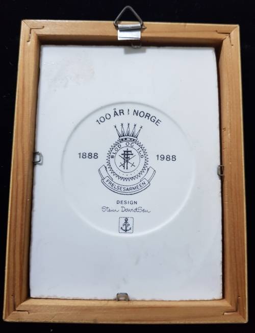 Porsgrund Framed Art Tile Norway Signed Stein Davidsen 100 Years Salvation Army 1988