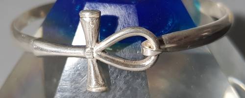 Egyptian Silver Cuff Bracelet with Ankh