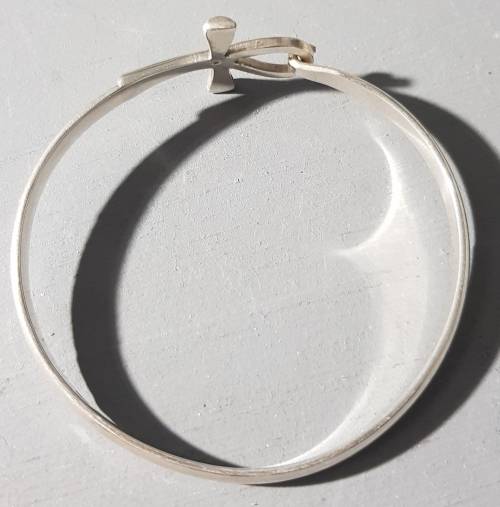 Egyptian Silver Cuff Bracelet with Ankh