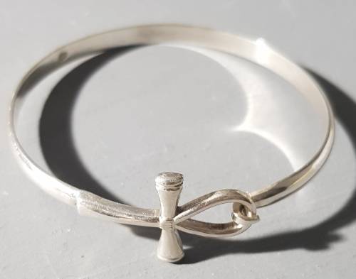 Egyptian Silver Cuff Bracelet with Ankh