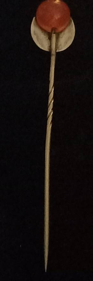 Antique Sterling Silver Hat / Stick Pin with Carnelian Bead