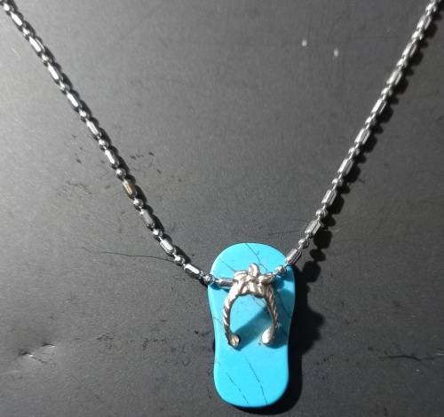 925 Stamped Silver Fine Chain with Small Turquoise Sandal Pendant