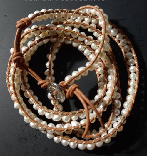Trendy Victoria Emerson Wrap Bracelet Freshwater Pearls and Leather Cord