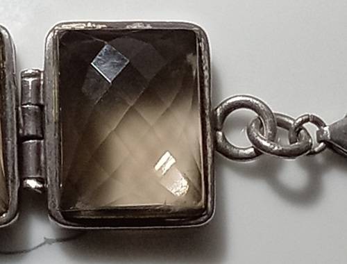 Stunning Vintage Sterling Silver Checkerboard Faceted Smoky Quartz Chunky Bracelet 61.9grams