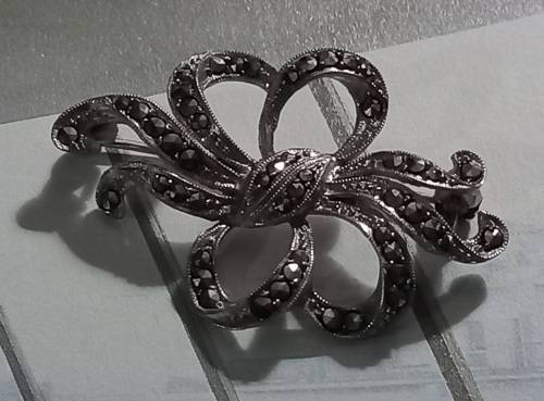 Vintage Sterling Silver Marcasite Brooch
