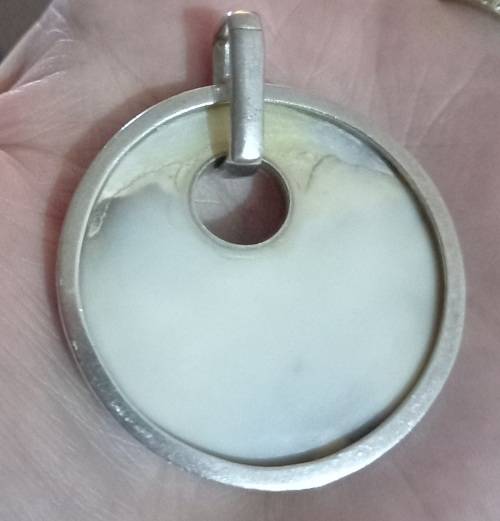 Vintage Lovely Large Sterling Silver and Mother of Pearl Unique Pendant