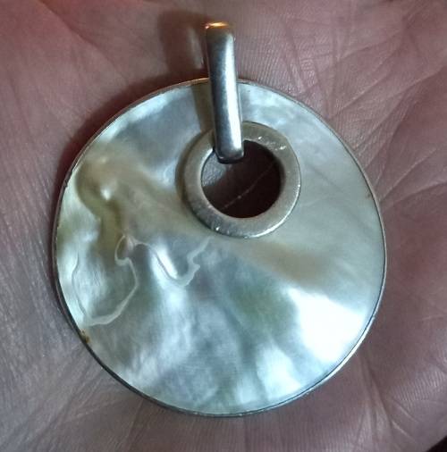 Vintage Lovely Large Sterling Silver and Mother of Pearl Unique Pendant