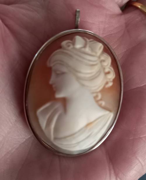 Vintage Silver 800 Shell Cameo Brooch and Pendant
