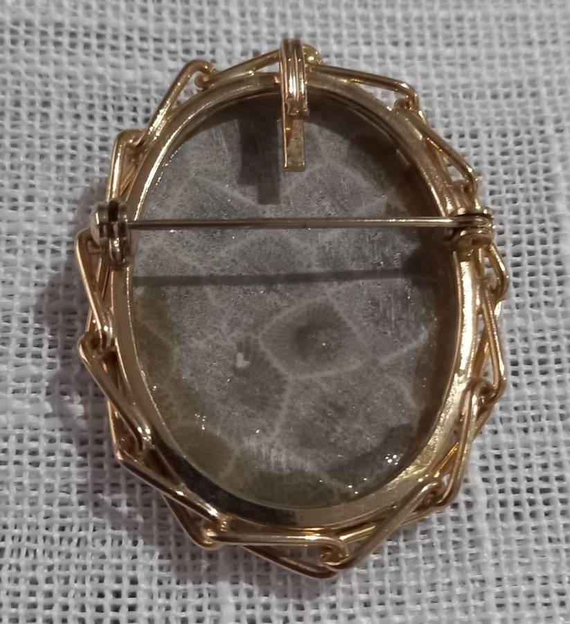 Vintage Gold Tone Brooch with Semi-precious Petoskey Stone