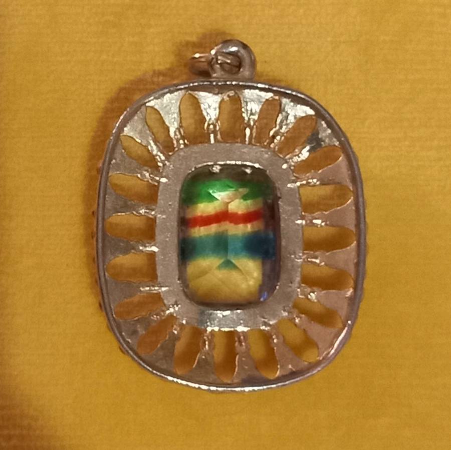 Vintage Gold Tone Pendant with Beautiful Light Blue and Stripes Stone