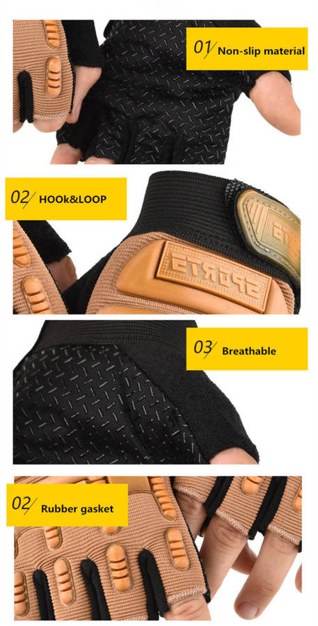 #3 Half Finger Glove Tactical Rubber Knuckle - KHAKI