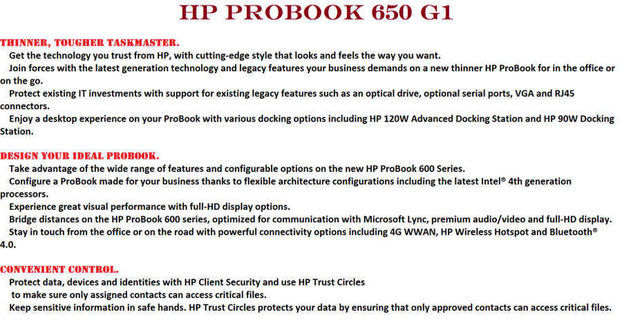 HP PROBOOK 650 G1 , CORE I7-4610M @3.00GHz, 8GB RAM ,256GB SSD , INTEL HD GRAPHICS 4600,15.6" FHD